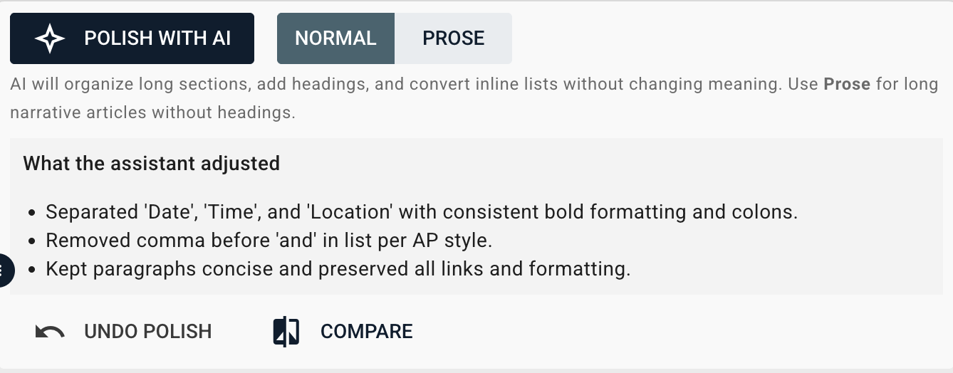 Using the Polish with AI feature